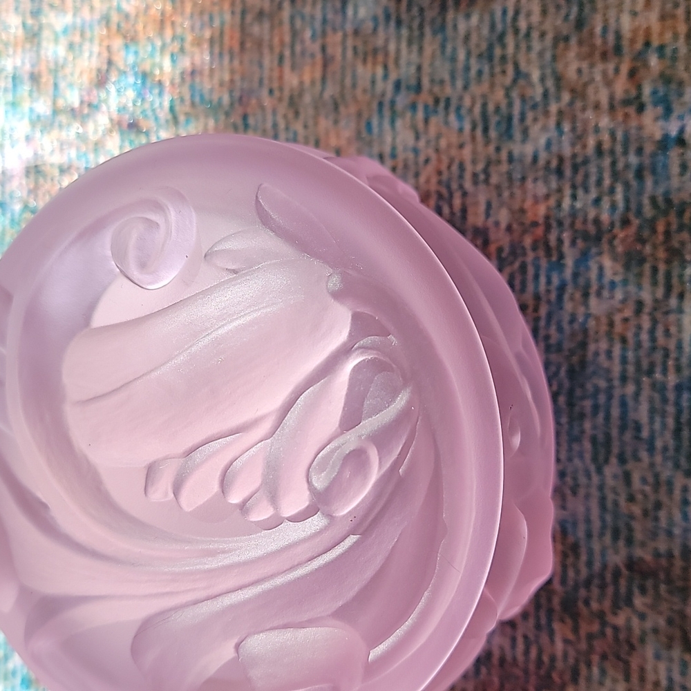 Send Me Offers! Vintage Fenton Frosted Floral Pink Glass Powder Box w/ Lid